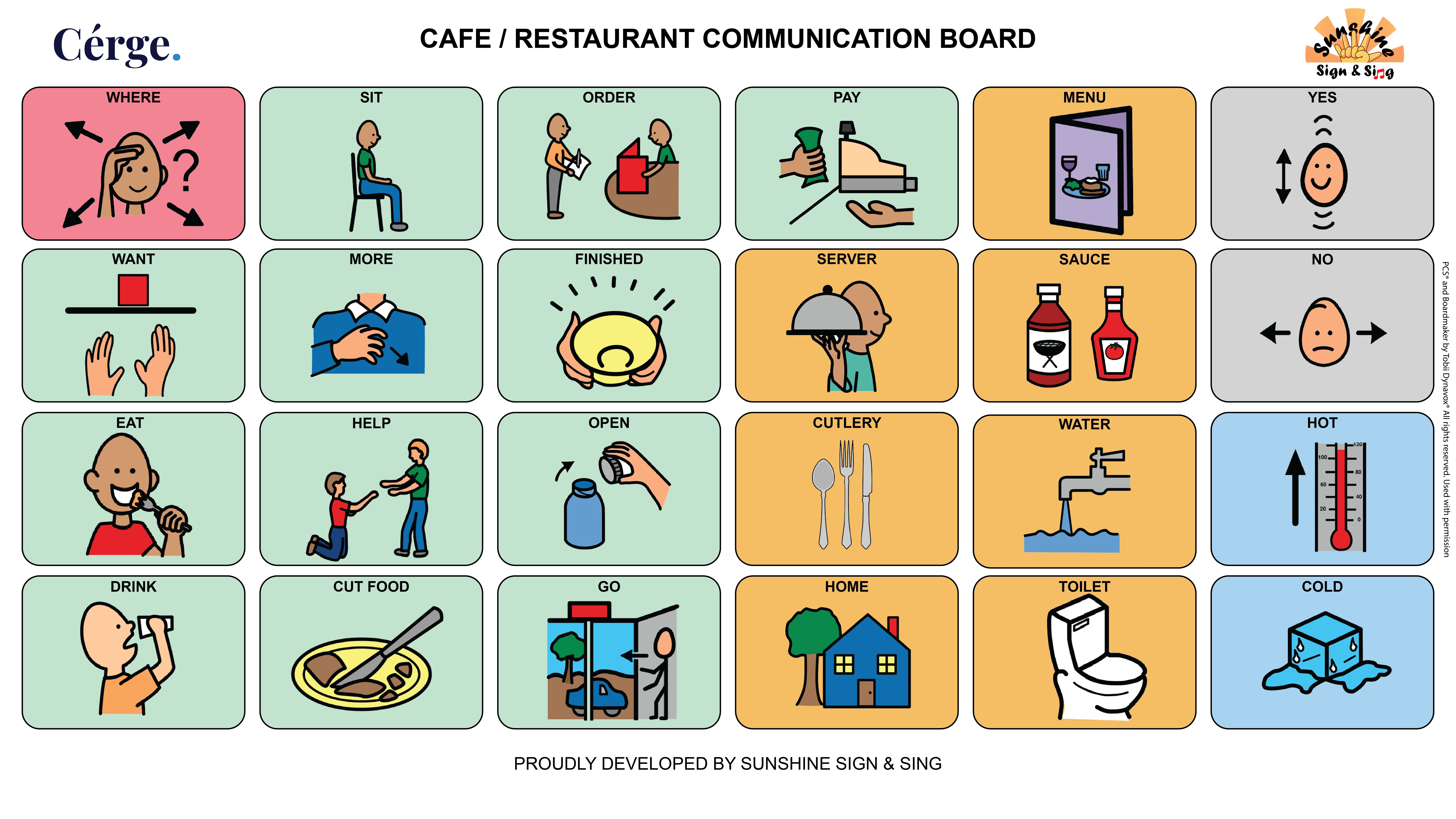 Communication board image of Cérge for Cafe or Restaurant in landscape orientation.